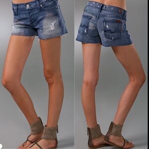 𝅺NEW 7 For All Mankind Josefina Cutoff Denim Blue Jean Shorts Distressed Frayed
